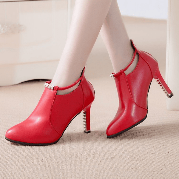 Trendy Rhinestone Strap Pointed Ankle Boot Heels