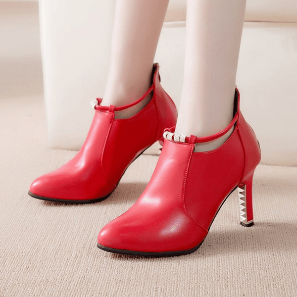 Trendy Rhinestone Strap Pointed Ankle Boot Heels