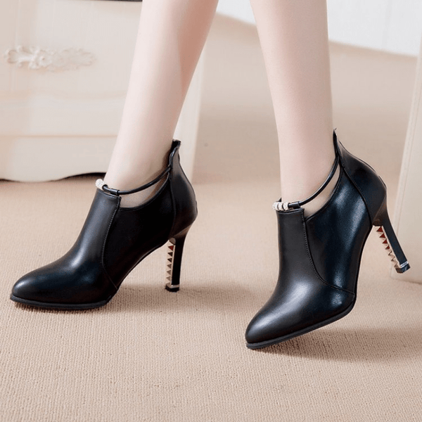 Trendy Rhinestone Strap Pointed Ankle Boot Heels