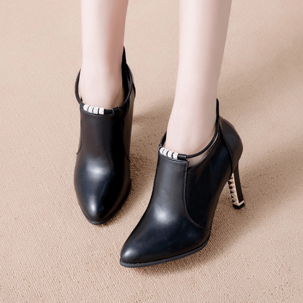 Trendy Rhinestone Strap Pointed Ankle Boot Heels