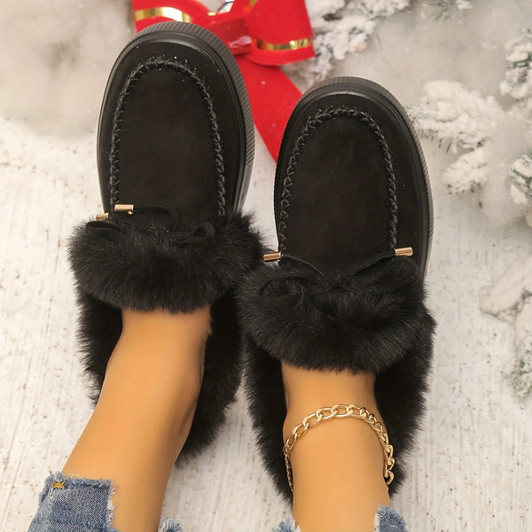 Trendy Slip On Faux Fur Winter Ankle Slipper Boots
