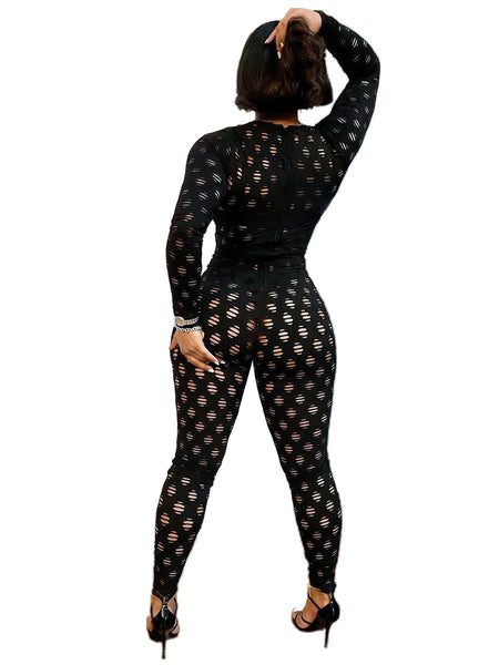 Trendy Circle Hollow Out Long Sleeve Jumpsuit