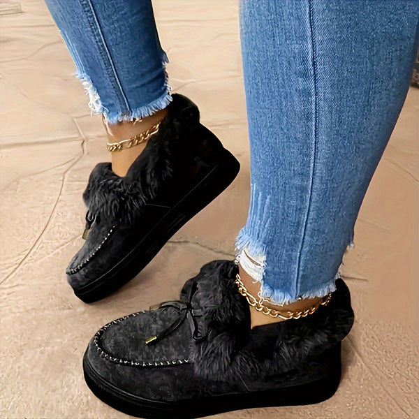 Trendy Slip On Faux Fur Winter Ankle Slipper Boots