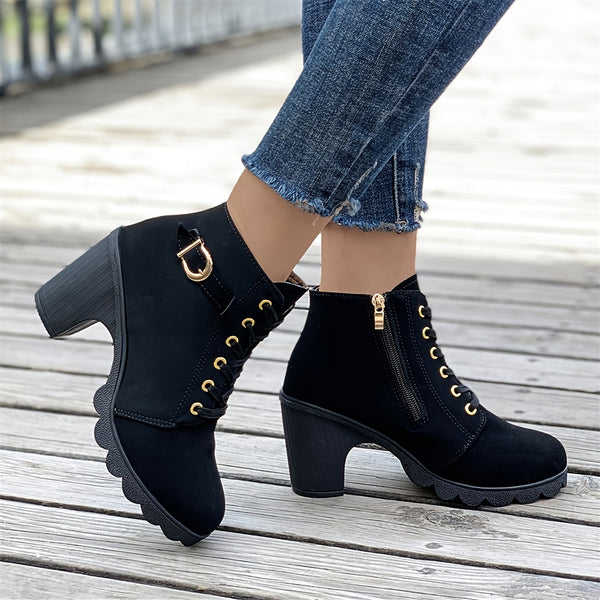 Trendy Faux Suede Chunky Boot Heels