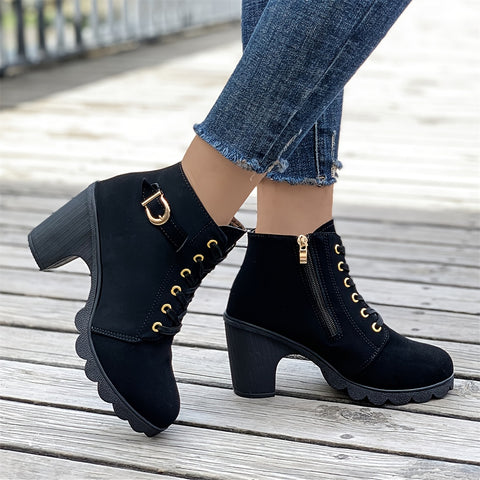 Trendy Faux Suede Chunky Boot Heels