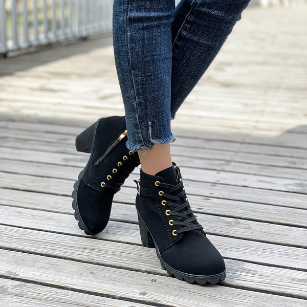 Trendy Faux Suede Chunky Boot Heels