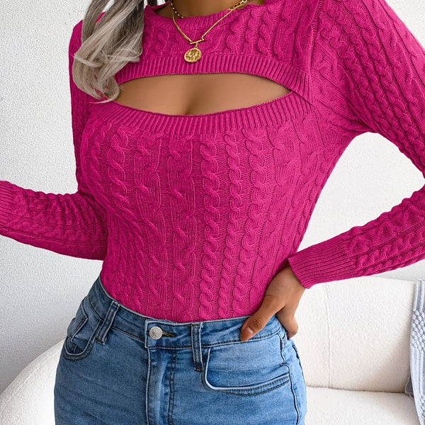 Trendy Hollow Out Knitted Long Sleeve Sweater