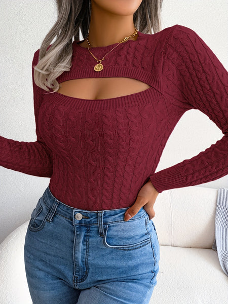Trendy Hollow Out Knitted Long Sleeve Sweater