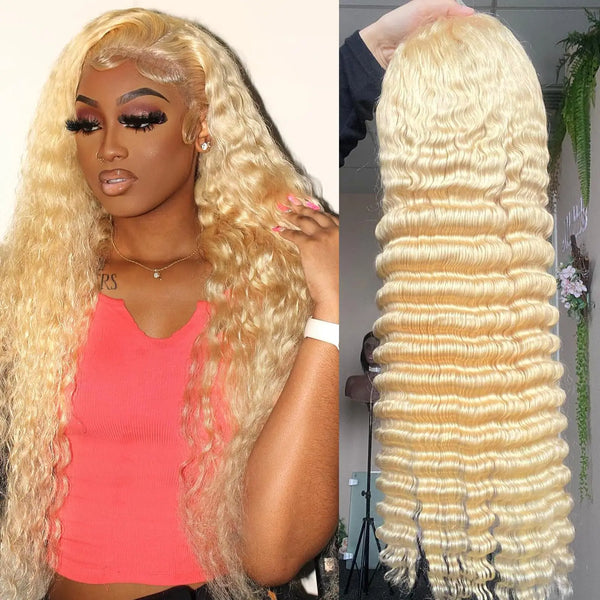 Trendy Deep Wave Honey Blonde 100% Human Hair Lace Wig