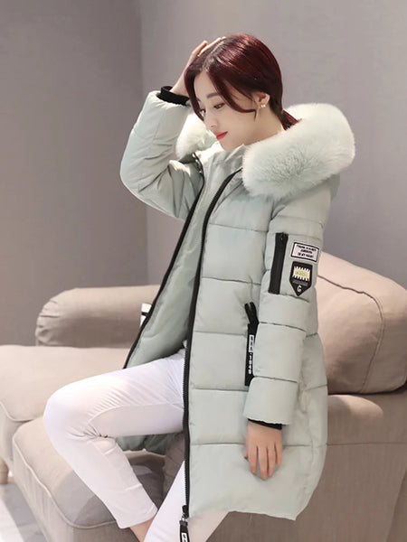 Trendy Hooded Patched Fur Long Coat