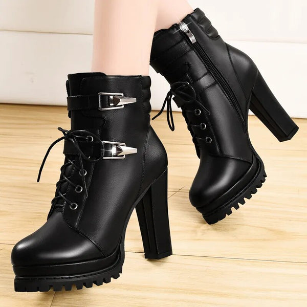 Trendy Soft Leather Black Chunky Heel Boots - TrendsetterbyTracy Boutique