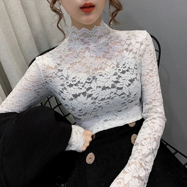 Trendy Turtleneck Lace Floral Blouse - TrendsetterbyTracy Boutique