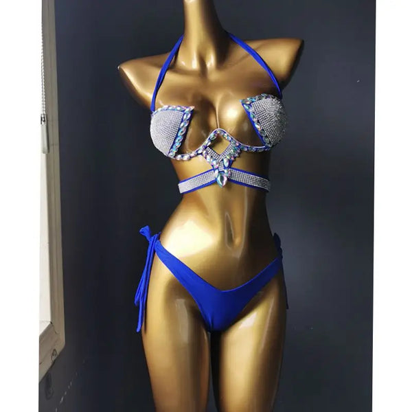 Trendy Rhinestone Bikini Swimwear Set