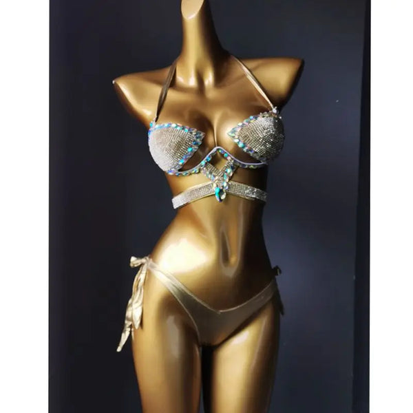 Trendy Rhinestone Bikini Swimwear Set