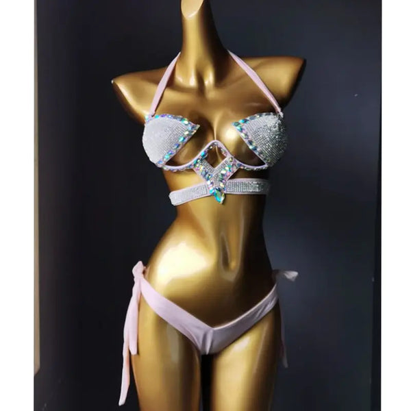 Trendy Rhinestone Bikini Swimwear Set