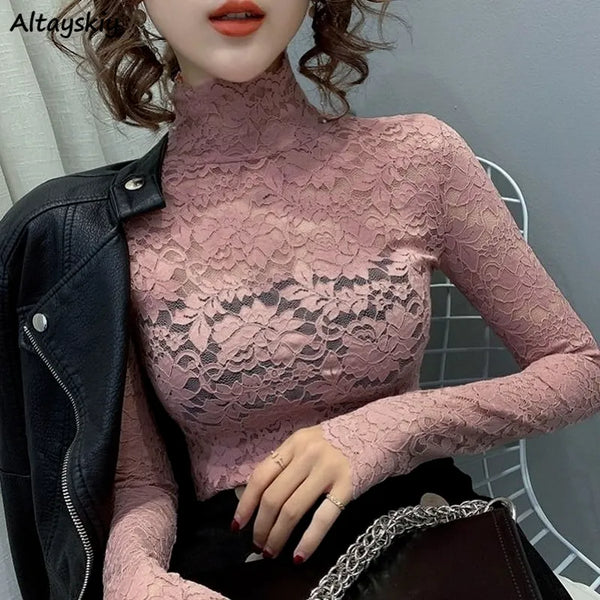 Trendy Turtleneck Lace Floral Blouse - TrendsetterbyTracy Boutique