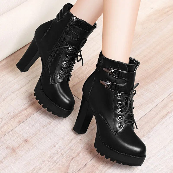 Trendy Soft Leather Black Chunky Heel Boots - TrendsetterbyTracy Boutique