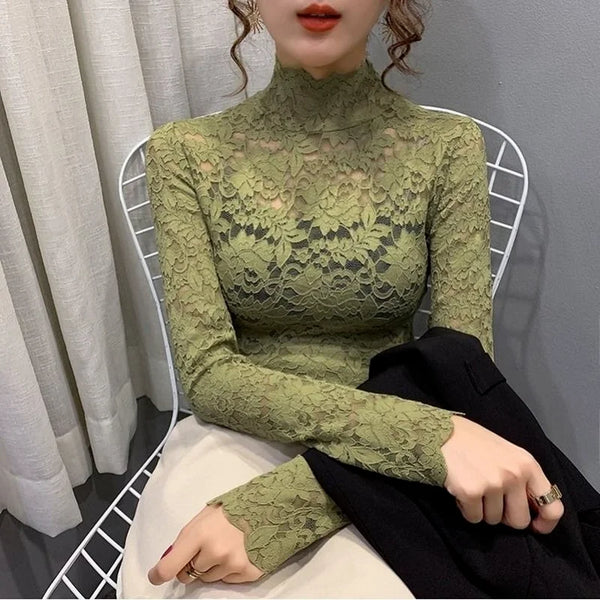 Trendy Turtleneck Lace Floral Blouse - TrendsetterbyTracy Boutique