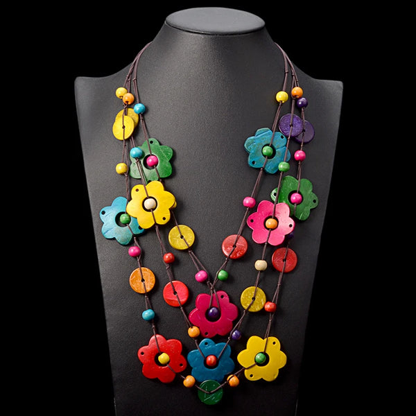 Trendy Bohemian Styled Wood Flower Necklace