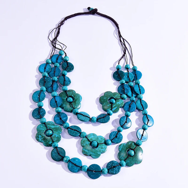 Trendy Bohemian Styled Wood Flower Necklace