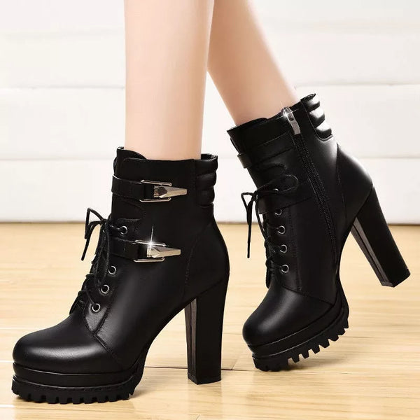 Trendy Soft Leather Black Chunky Heel Boots - TrendsetterbyTracy Boutique