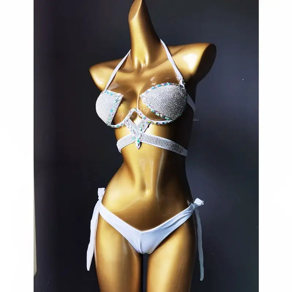 Trendy Rhinestone Bikini Swimwear Set