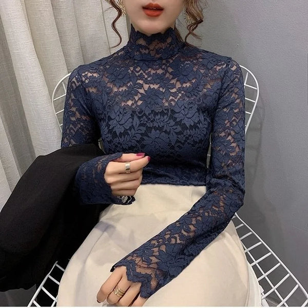 Trendy Turtleneck Lace Floral Blouse - TrendsetterbyTracy Boutique
