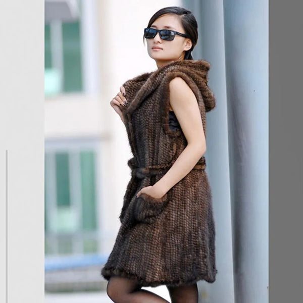 Trendy Knitted Mink Vest Hooded Fur Coat - TrendsetterbyTracy Boutique