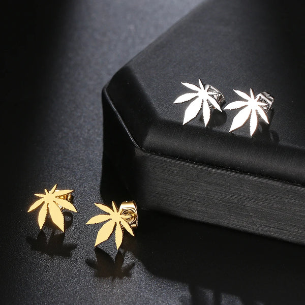 Trendy Stainless Steel 420 Leaf Stud Earrings