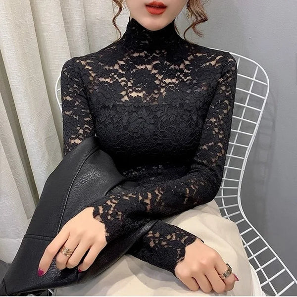 Trendy Turtleneck Lace Floral Blouse - TrendsetterbyTracy Boutique