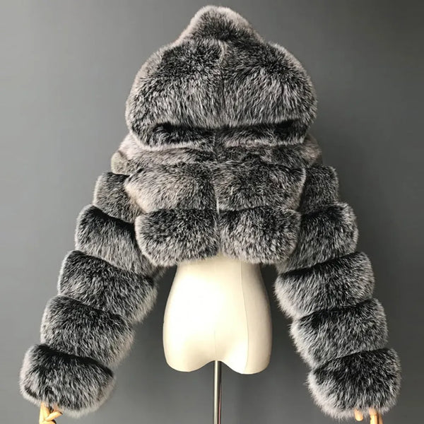 Trendy Cropped Puffy Faux Fur Hooded  Coat - TrendsetterbyTracy Boutique
