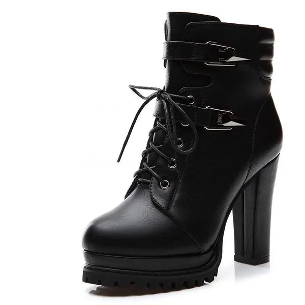 Trendy Soft Leather Black Chunky Heel Boots - TrendsetterbyTracy Boutique