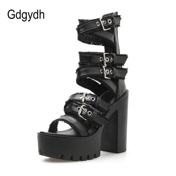 Trendy Black Gothic High Top Gladiator Heels