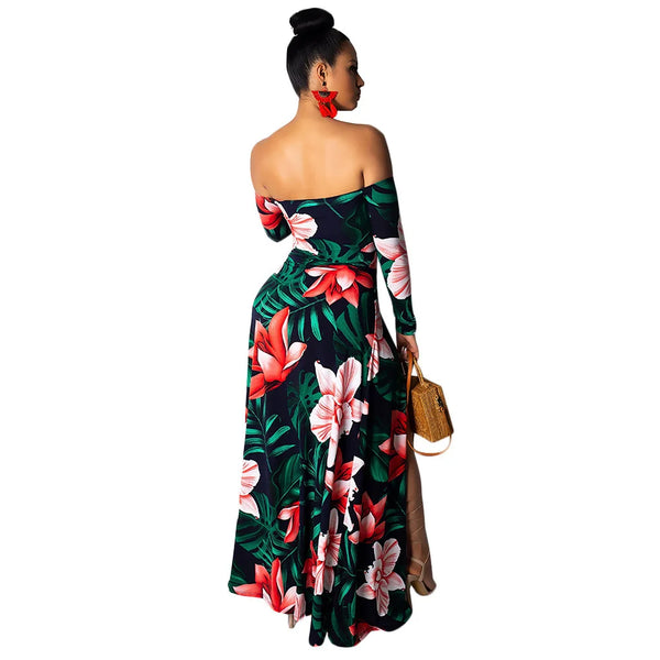 Trendy Floral Vibrant Double Slit Maxi Dress