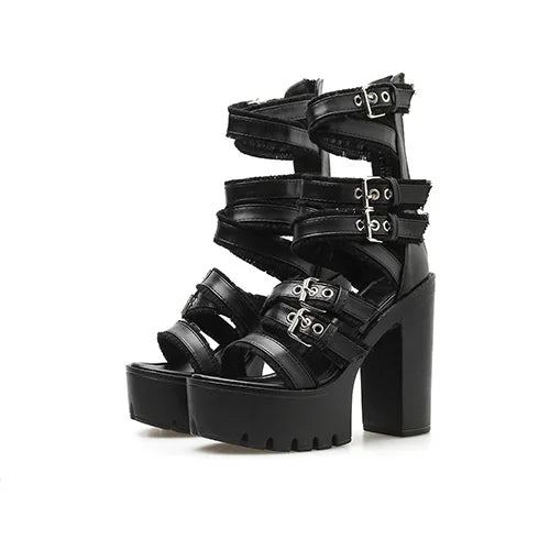 Trendy Black Gothic High Top Gladiator Heels