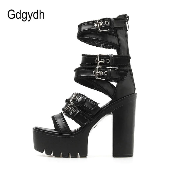 Trendy Black Gothic High Top Gladiator Heels