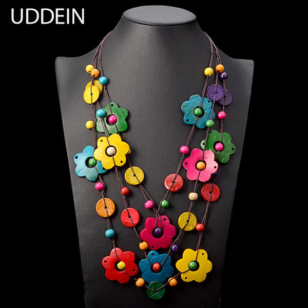 Trendy Bohemian Styled Wood Flower Necklace