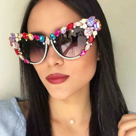 Trendy Oversized Crystal Retro Sunglasses - TrendsetterbyTracy Boutique