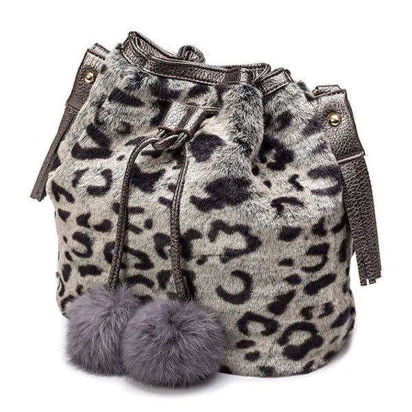 Trendy Shoulder Faux Fur Drawstring Pom Pom Purse