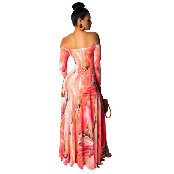Trendy Floral Vibrant Double Slit Maxi Dress