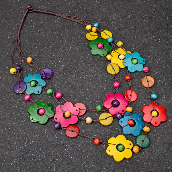 Trendy Bohemian Styled Wood Flower Necklace