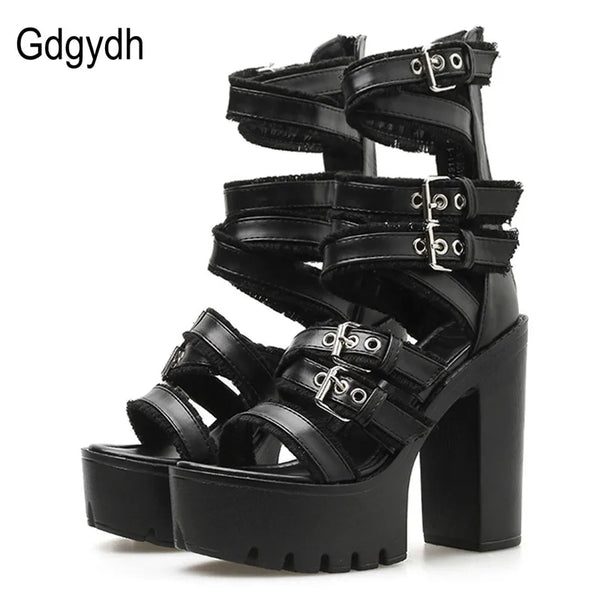 Trendy Black Gothic High Top Gladiator Heels