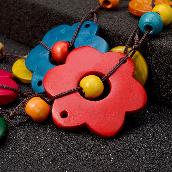 Trendy Bohemian Styled Wood Flower Necklace