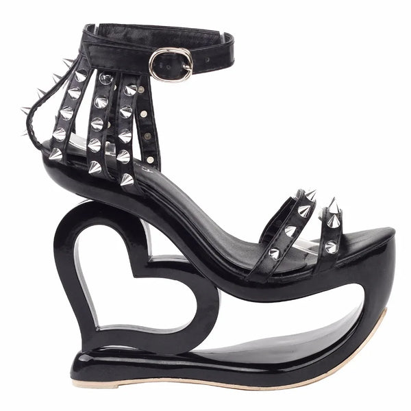 Trendy Heart Punk Style Wedge Heels