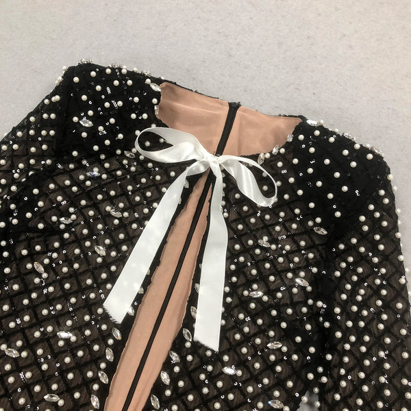 Trendy Black Sequin Mini Hollow Out Dress