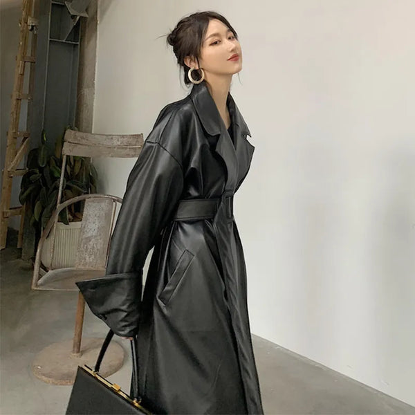 Trendy Long Oversized Leather Trench Coat - TrendsetterbyTracy Boutique