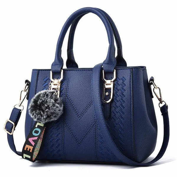 Trendy Leather Handbag  Purse With Plush Ball