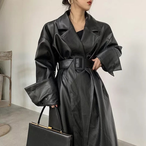 Trendy Long Oversized Leather Trench Coat - TrendsetterbyTracy Boutique