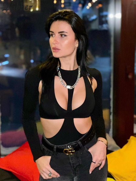 Trendy Hollow Out Black  Stretch Bodysuit - TrendsetterbyTracy Boutique