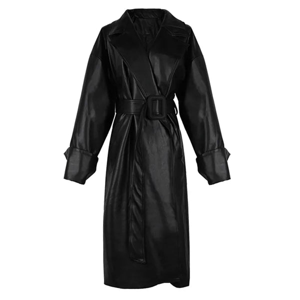 Trendy Long Oversized Leather Trench Coat - TrendsetterbyTracy Boutique